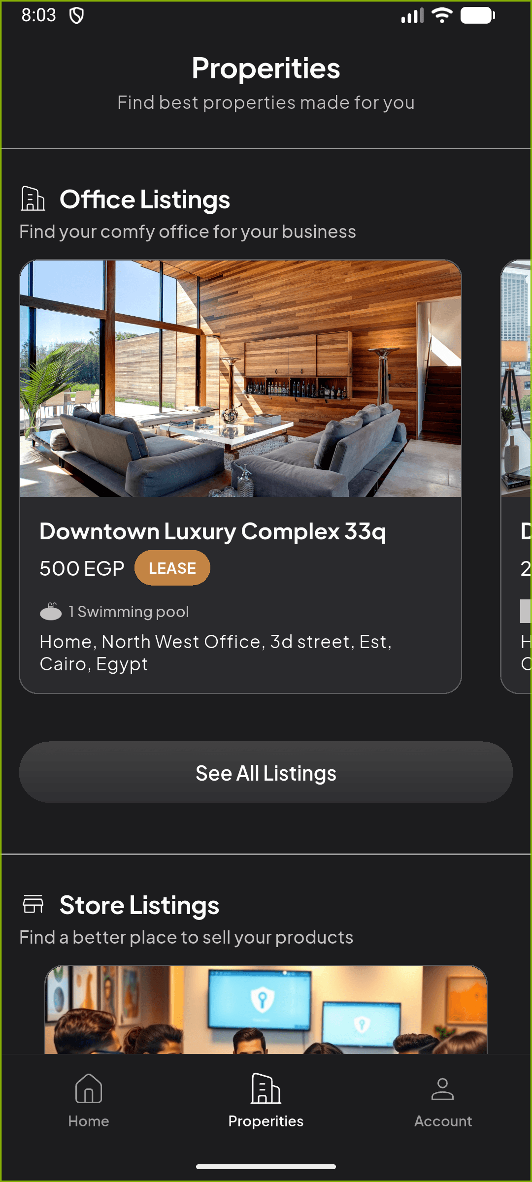 Properties tab with Office Listings